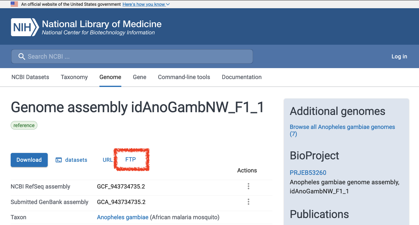 NCBI FTP link to GAF