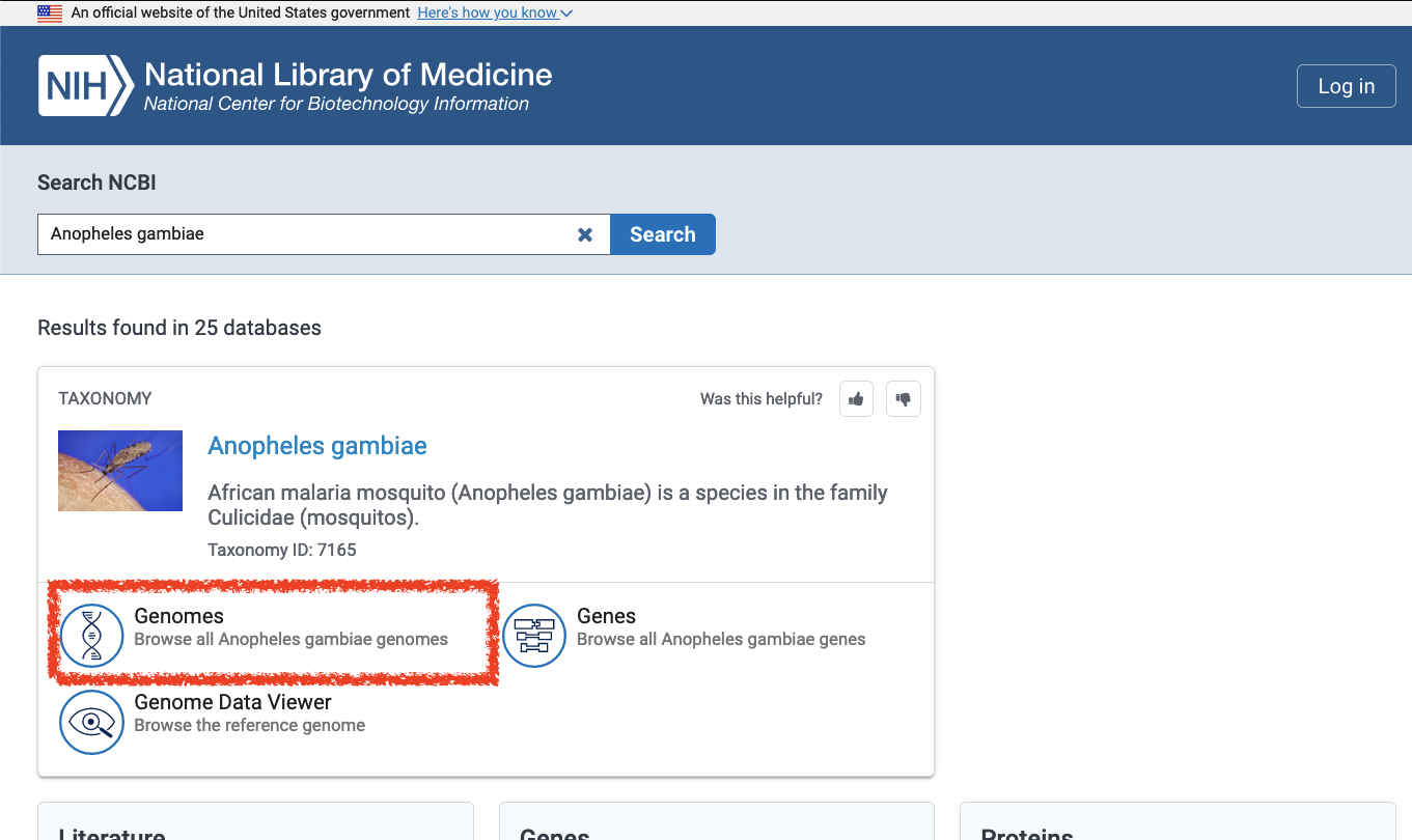 NCBI Genomes link